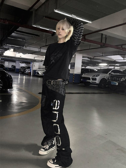Silver Lace Patchwork Letter Print Jeans【s0000019263】