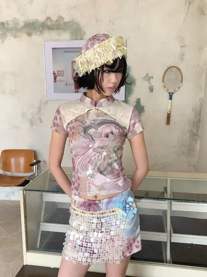 Sequin Flower Psychedelic Skirt【s0000018081】