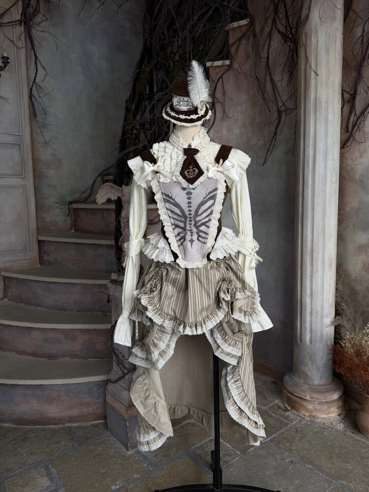 Stripe Lace Drawstring Cake Skirt【s0000015618】