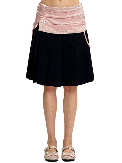 Satin Faux Two-Piece Pleated Skirt【s0000017407】