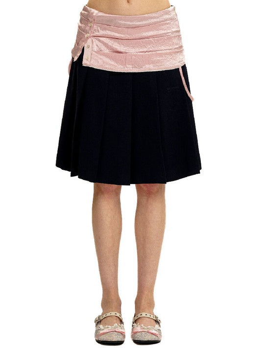 Satin Faux Two-Piece Pleated Skirt【s0000017407】