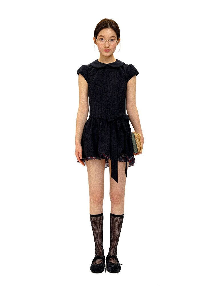 Preppy Dark Check Doll Neck Dress【s0000016427】