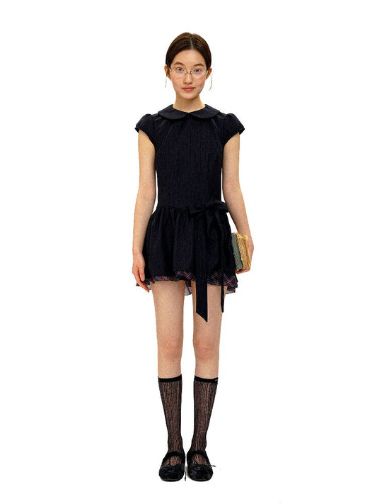 Preppy Dark Check Doll Neck Dress【s0000016427】