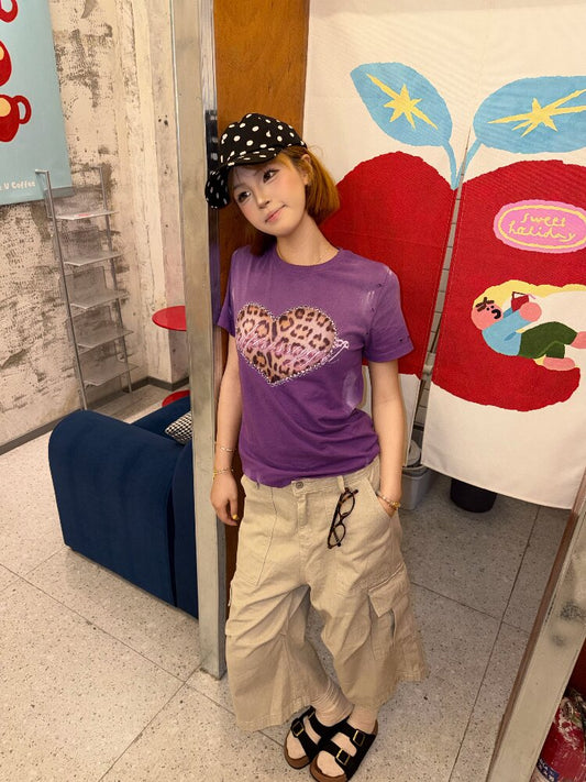 Leopard Heart Damaged Worn Tee【s0000018270】