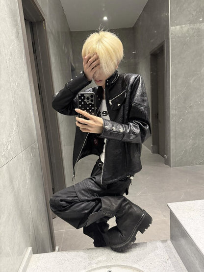 Armor Stand Collar Leather Zip Jacket【s0000018199】