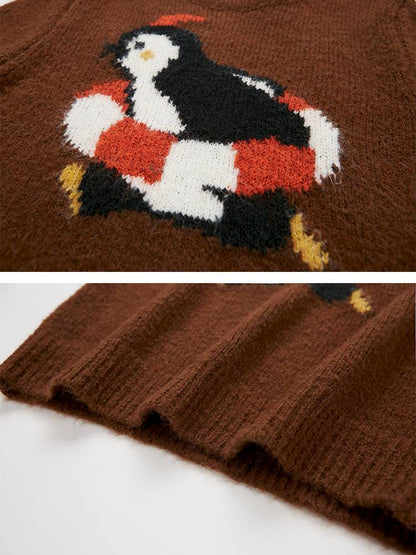 Penguin Jacquard Crewneck Knit Sweater【s0000014396】