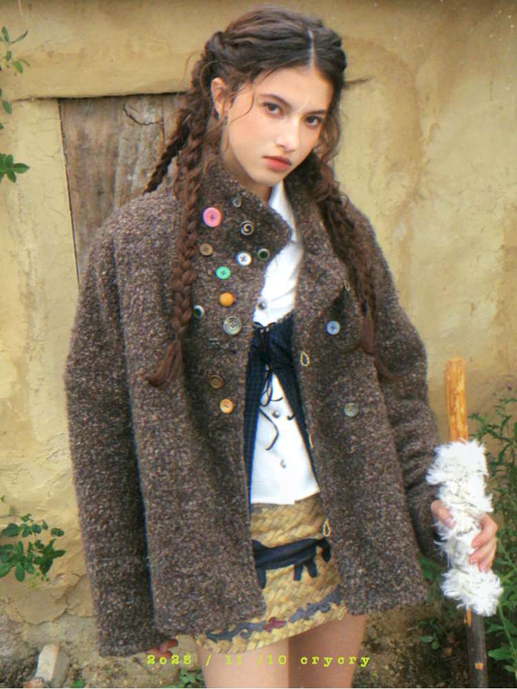 Brown Woolen Loose Button Coat【s0000014896】