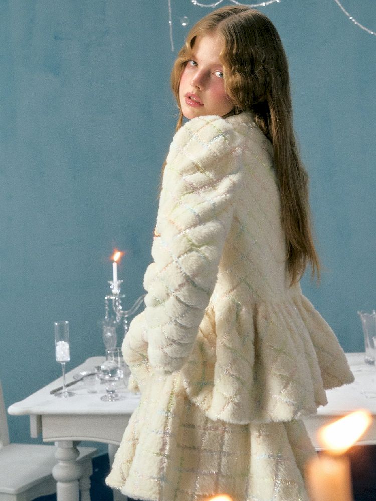 Collarless Bubble Sleeve Short Jacket Set【s0000005138】