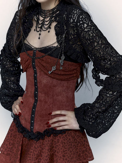 Lantern Sleeve Shoulder Lace Ultra Short Blouse【s0000009003】