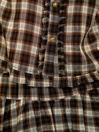 Color Block Plaid Shirt Mini Skirt【s0000017906】