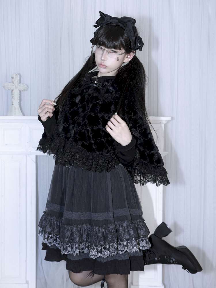 Little Rabbit Fluffy Rose Lace Cloak【s0000014681】