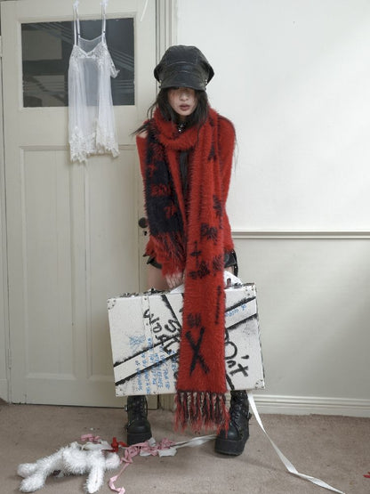 Reversible Knitted Red Scarf【s0000010725】