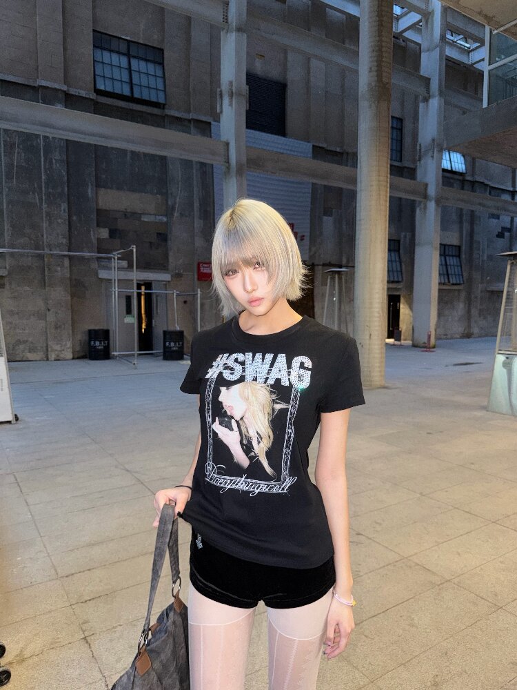 Portrait Diamond Print Crew Tee【s0000018217】