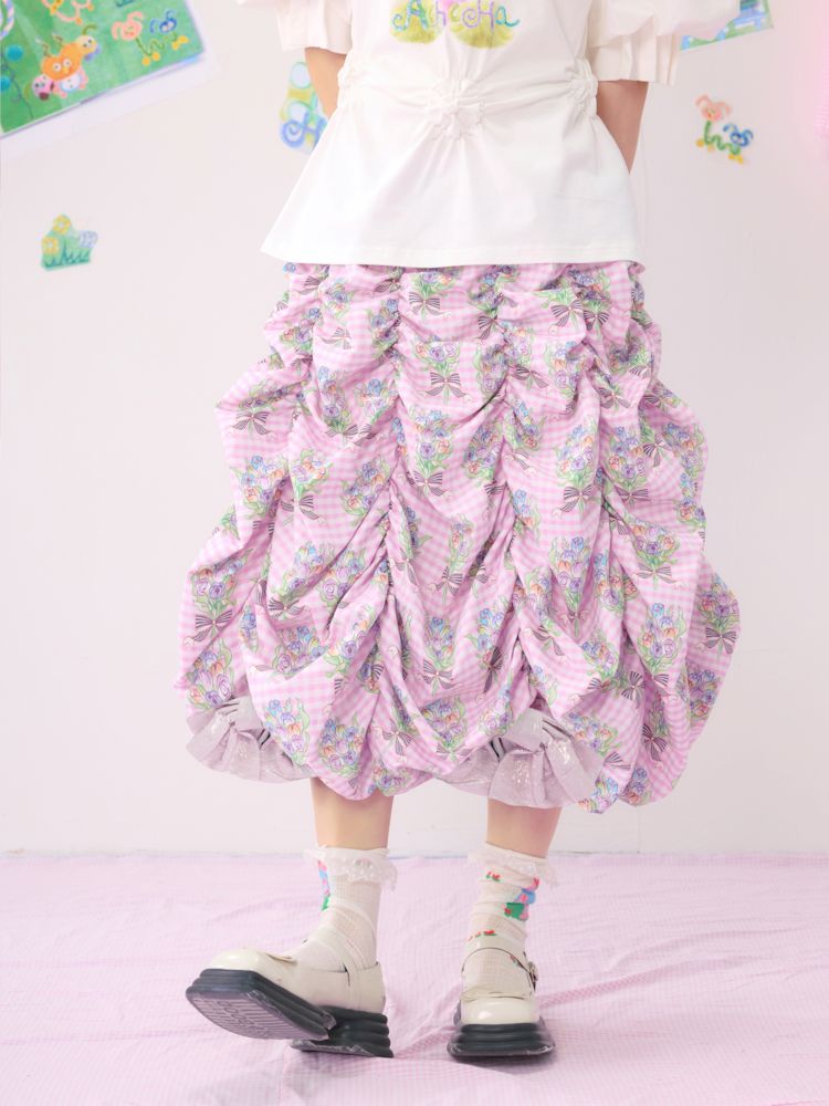 Multi Layered Pleated Metallic Bow Puffy Half Skirt【s0000009546】
