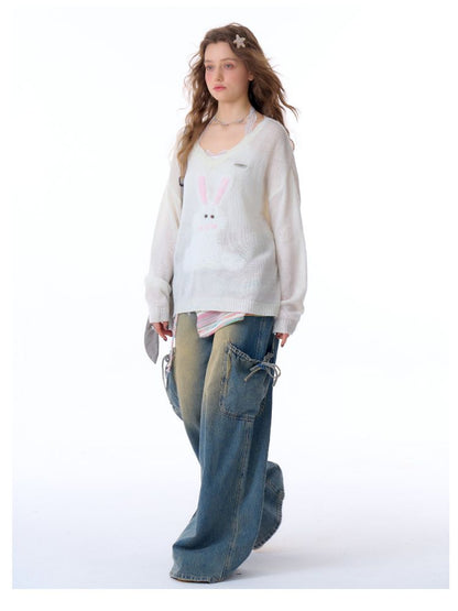 Bowknot High Waist workwear Denim Pants【s0000011675】