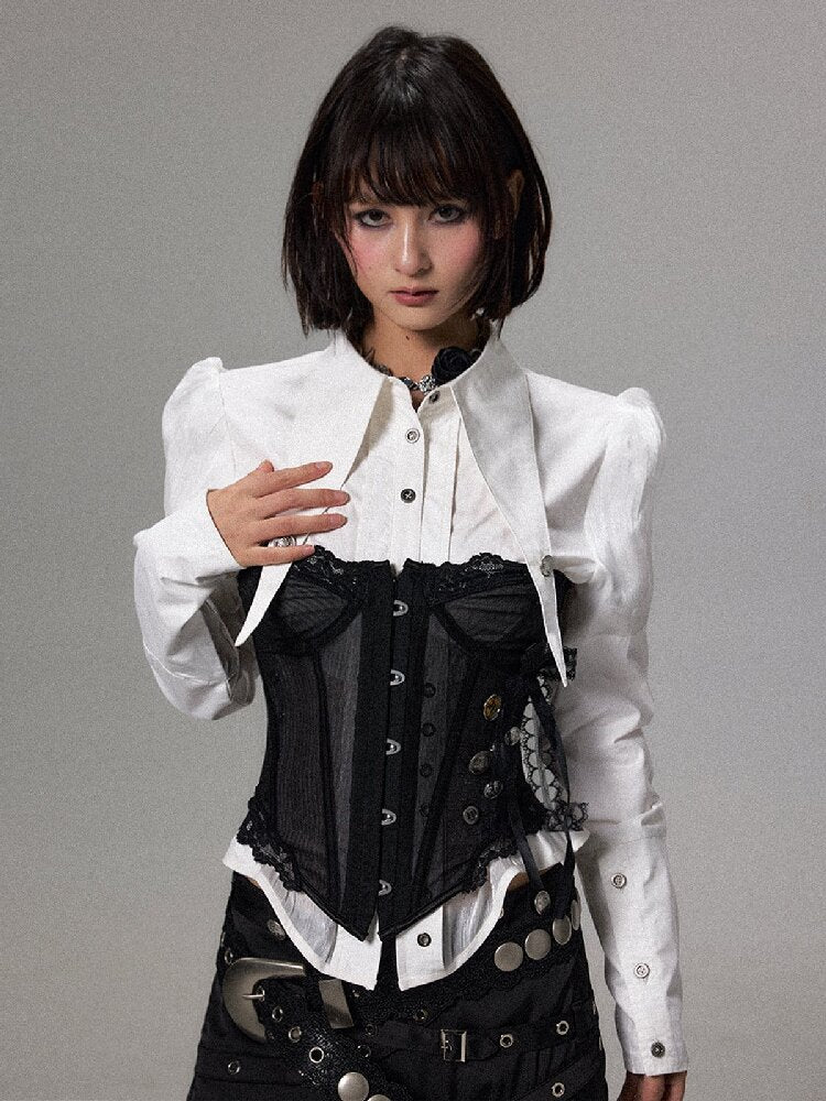 Dark Palace Mesh Fishbone Top【s0000018497】