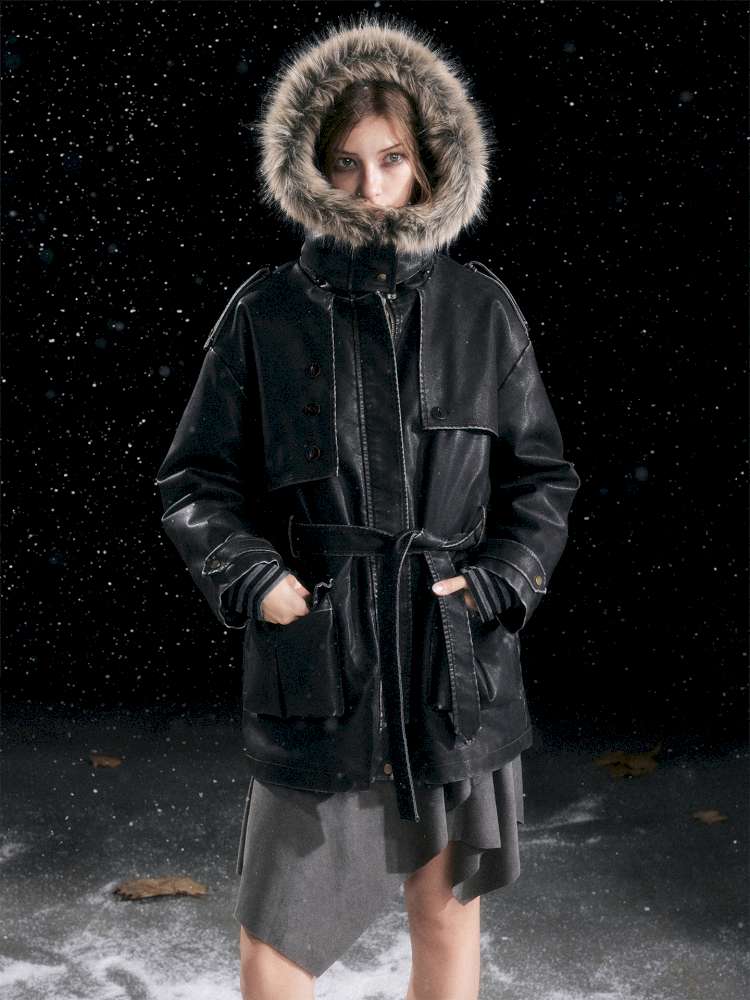 Heavy Industry Fur Collar Distressed Hooded Coat【s0000014671】