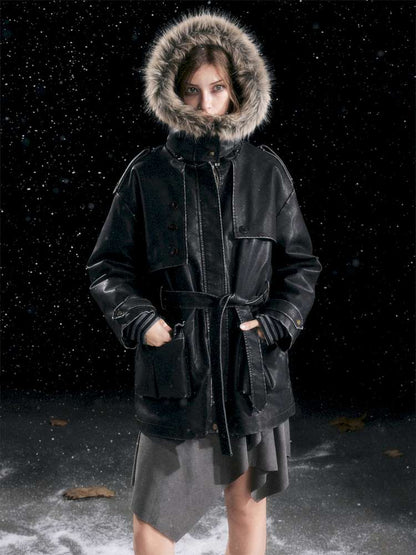 Heavy Industry Fur Collar Distressed Hooded Coat【s0000014671】