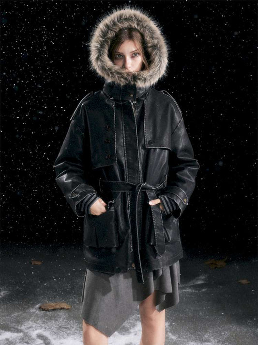 Heavy Industry Fur Collar Distressed Hooded Coat【s0000014671】