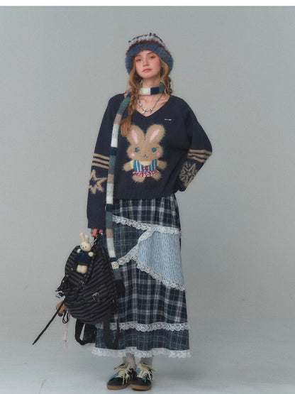 V- 넥 소프트 어두운 회색 스웨터 [S0000011496]