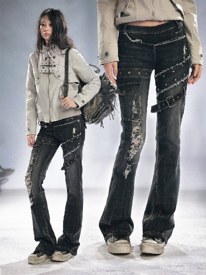 Splicing Hole Grunge Straight Jeans【s0000016284】