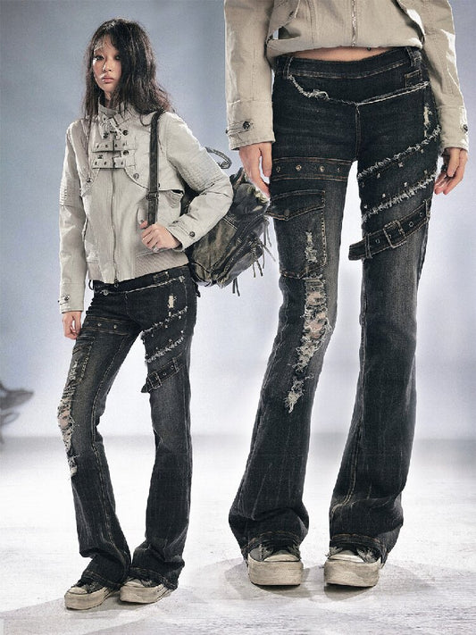 Splicing Hole Grunge Straight Jeans【s0000016284】