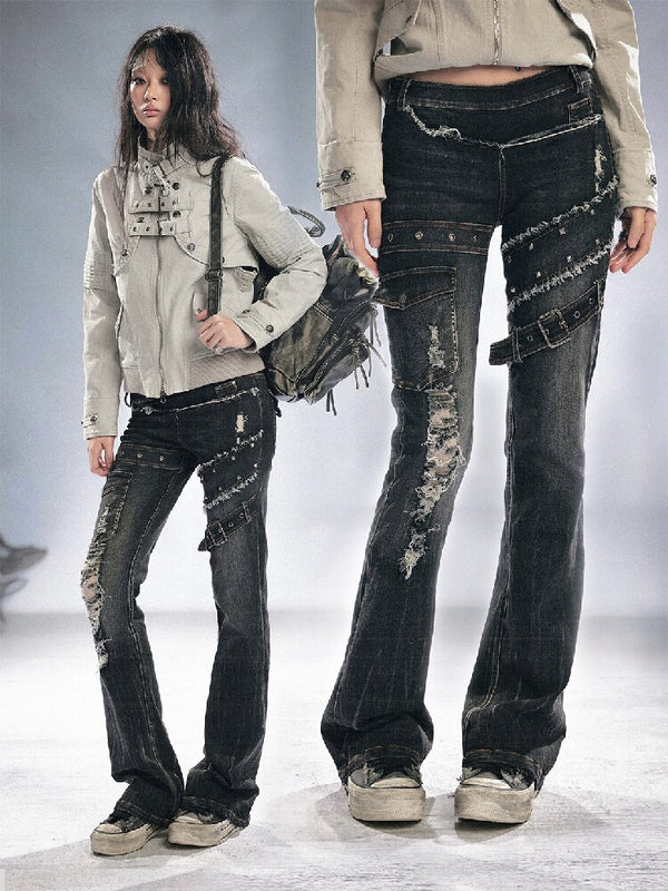 Splicing Hole Grunge Straight Jeans【s0000016284】