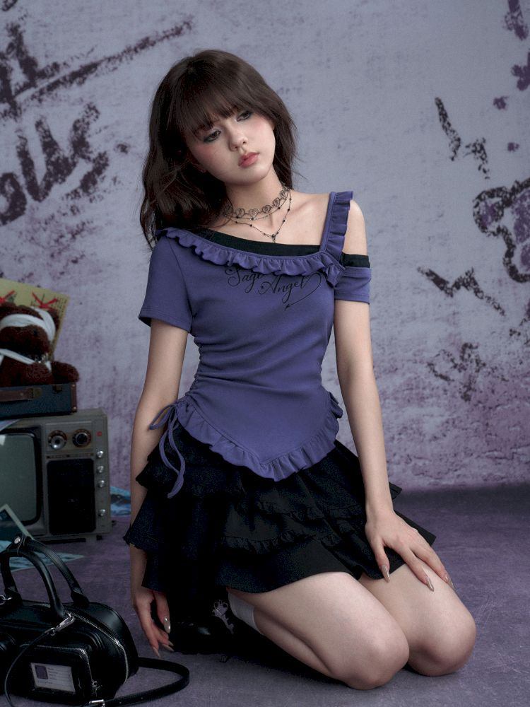 Slant Shoulder Irregular Top【s0000013363】
