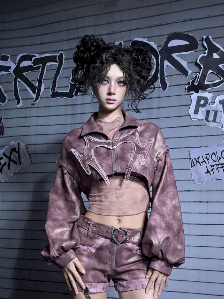 Embroidered Rivet Girl Punk Style Niche Short Denim Jacket【s0000014029】