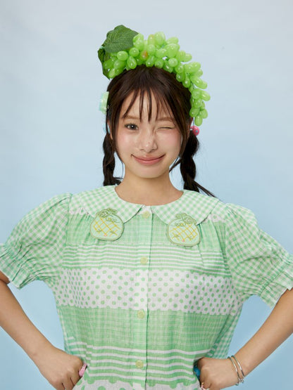 Melon Checkered Polka Dot Doll Collar Shirt Skirt【s0000013164】