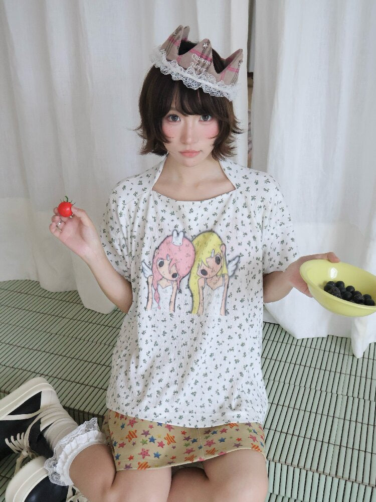 Illustration Square Neck Cotton Top【s0000018681】
