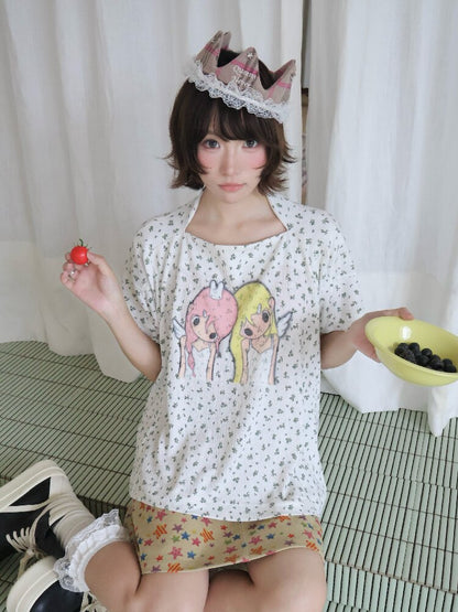 Illustration Square Neck Cotton Top【s0000018681】