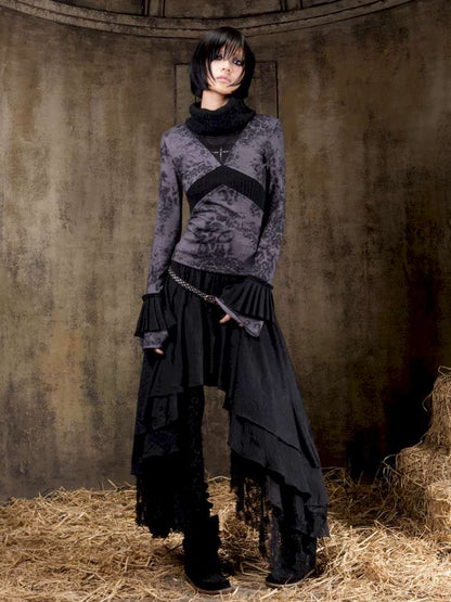 Contrast Slim Knit Long Sleeve Tee【s0000015083】