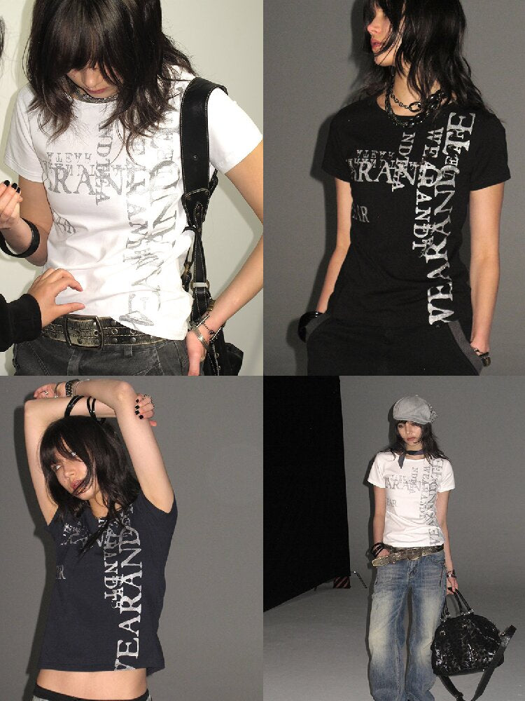 Glitter Letter Print Street T Shirt【s0000016246】