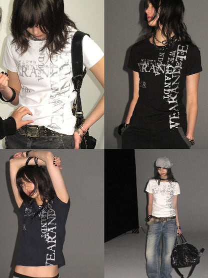 Glitter Letter Print Street T Shirt【s0000016246】