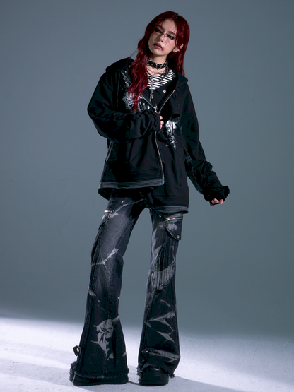 Ruffled Print Hoodie Cardigan【s0000013917】