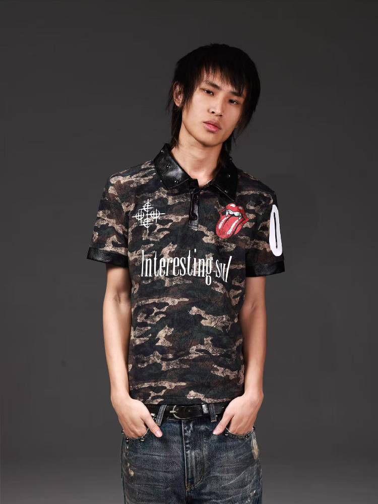 Patchwork Silver Print POLO Shirt【s0000018264】