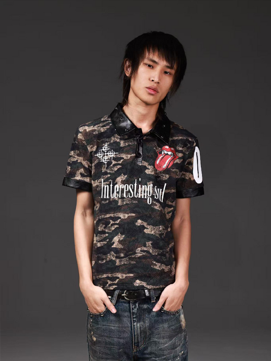 Patchwork Silver Print POLO Shirt【s0000018264】