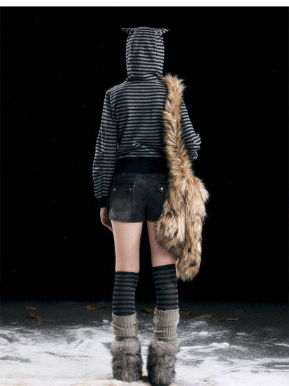 Striped Cat-Ear Hoodie【s0000014425】