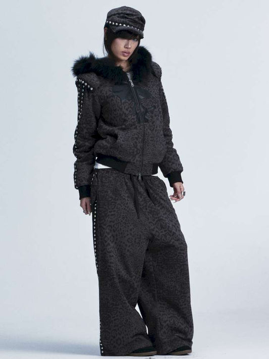 Leopard Print Plush Hooded Slacks Set【s0000014663】