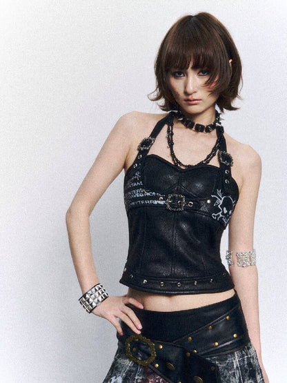 Punk Printed Leather Camisole【s0000015961】