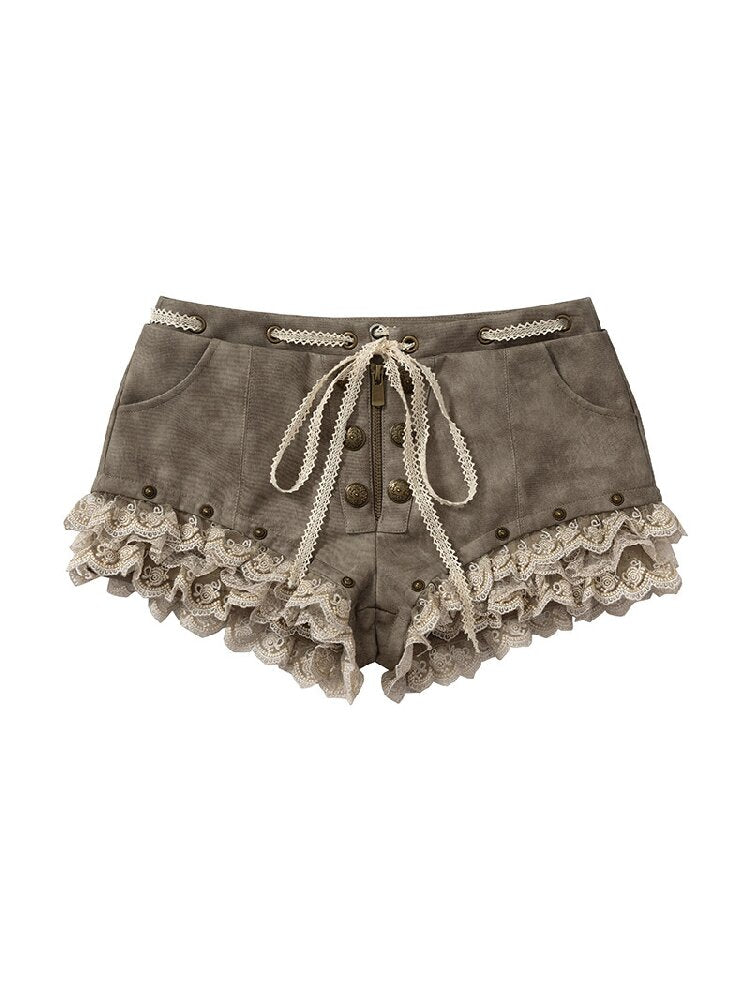 Vintage Court Lace Leather Shorts【s0000017862】