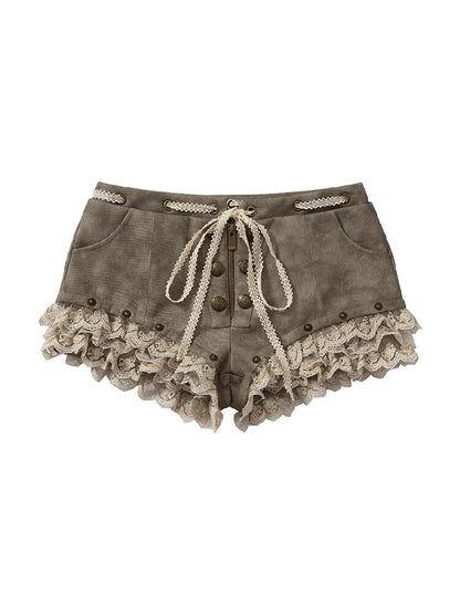 Vintage Court Lace Leather Shorts【s0000017862】