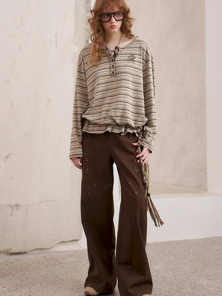 Crew Neck Embroidered Long-Sleeve T-Shirt【s0000014070】