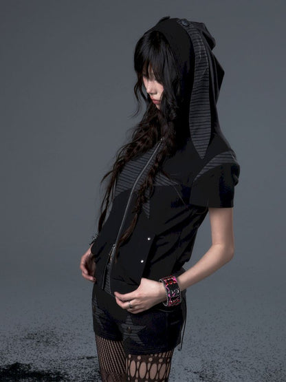 Stars Rabbit Ears Hooded Double Zipper Cardigan【s0000012442】