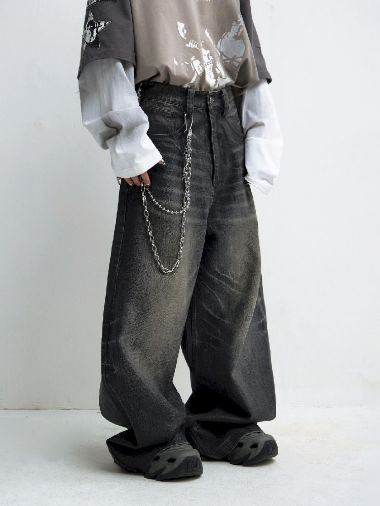 Washed Black Wide Leg Jeans [S0000010444]