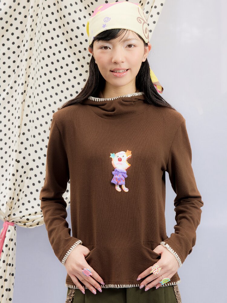 Printed Hood Girl Long Sleeve T【s0000015848】