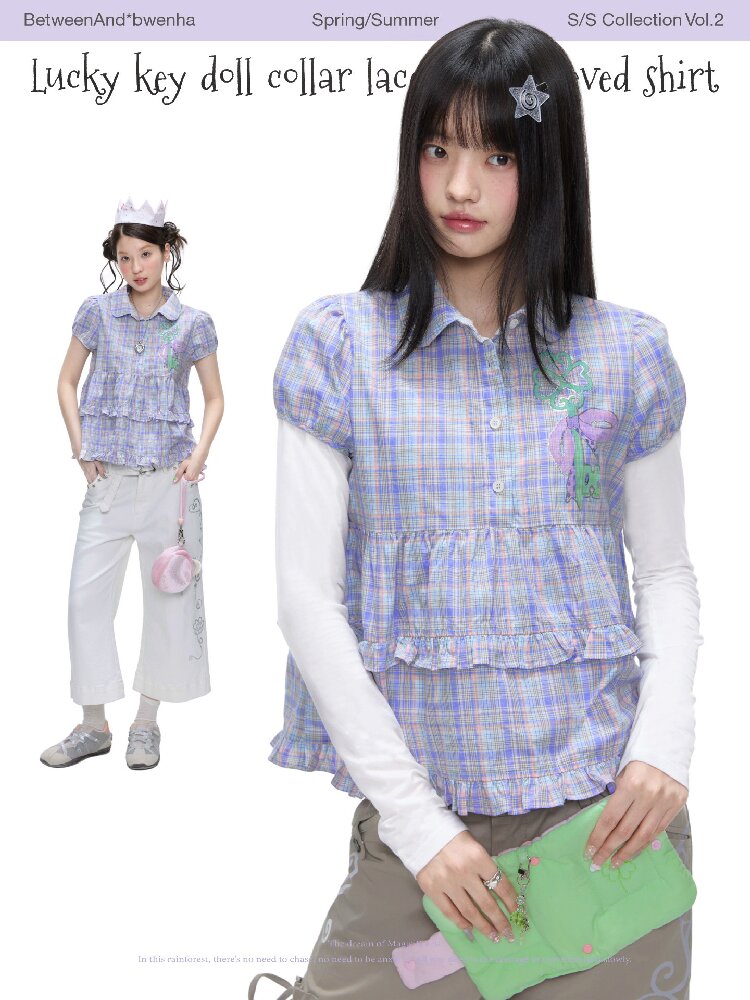 Purple Plaid Lace Short Sleeve Shirt【s0000016405】