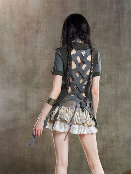 Lapel Short Sleeve Backless t-shirt【s0000012646】