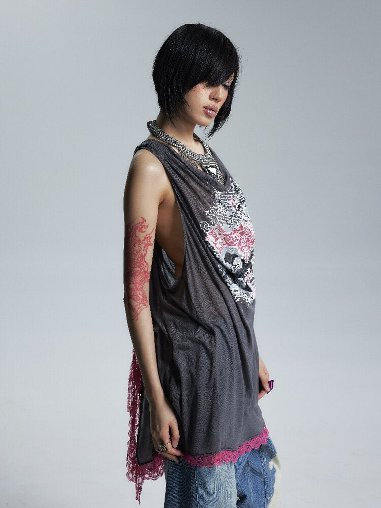 Loose Collar Printed Camisole Top【s0000017005】
